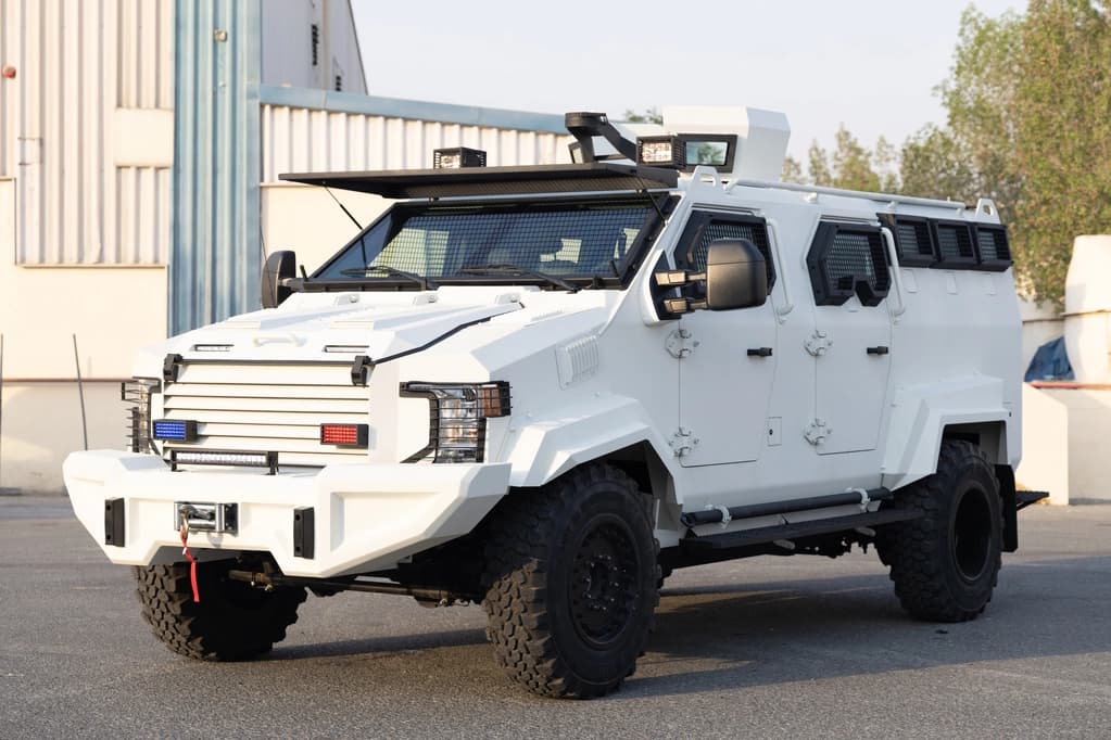 APC Shark White armored personnel carrier front left side view