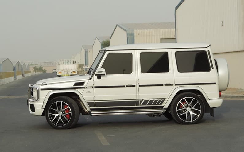 Mercedes-Benz AMG G63 White blindé - profil latéral, côté gauche, détail du blindage
