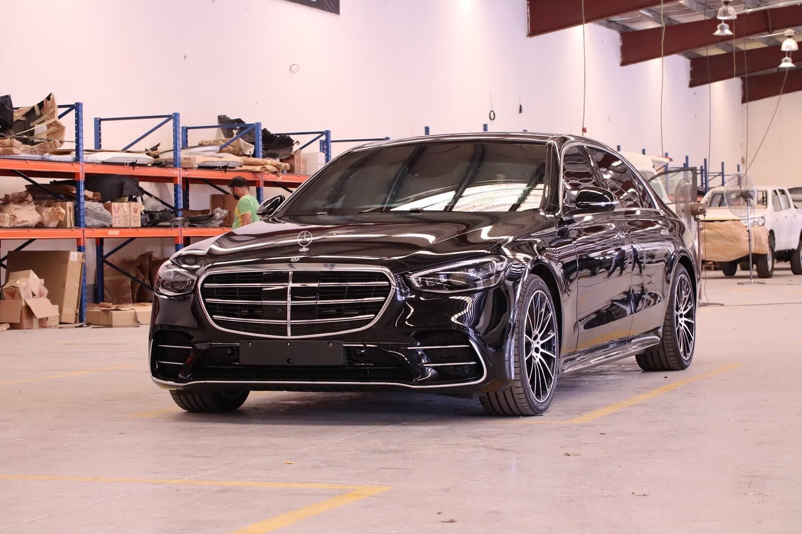 Mercedes-Benz S500 armored luxury sedan front left exterior angle