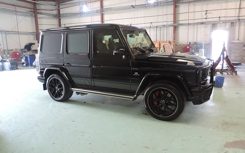 Mercedes-Benz AMG G63 White blindé - profil latéral, côté droit