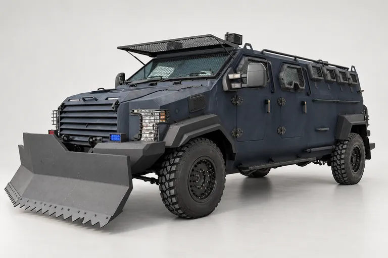Anti-Riot AV Merkava, vue extérieure complète orientée vers la gauche en studio