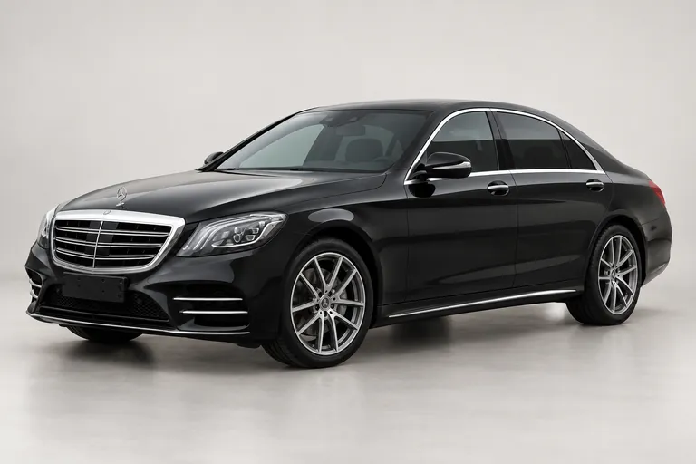 Mercedes-Benz S550 Black, vue extérieure complète orientée vers la gauche en studio