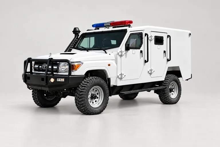 Toyota Land Cruiser 79 Escort, vue extérieure complète orientée vers la gauche en studio