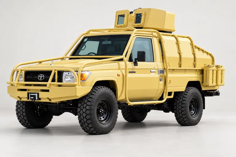 Toyota LC79 LRPV with Gunner Turret, vue extérieure complète orientée vers la gauche en studio