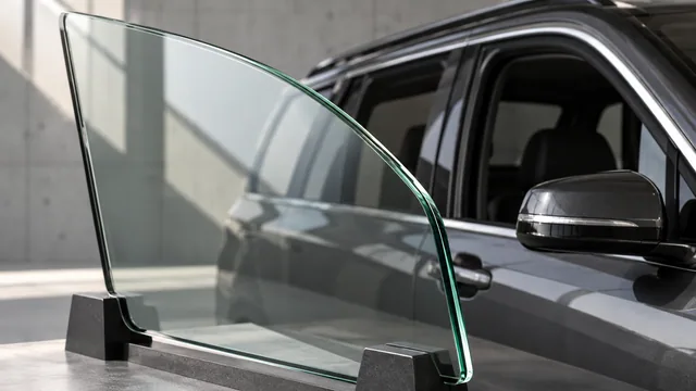 Illustration of an intact automotive glazing panel and its laminated edge