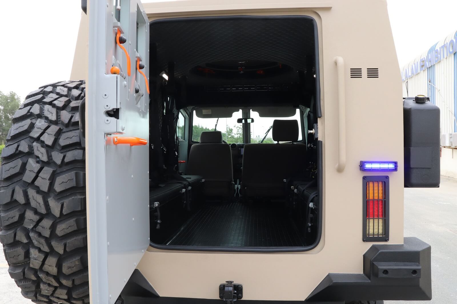 APC 6x6 Tygra trunk open view of protected rear compartment