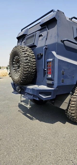 APC Merkava Blue armored personnel carrier rear side view with tire