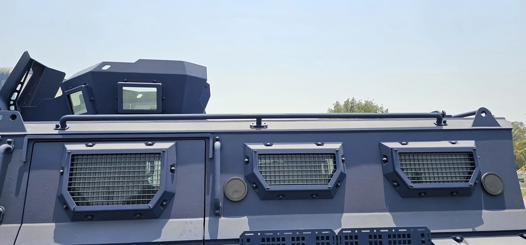 Armored personnel carrier window protection detail on a Merkava APC