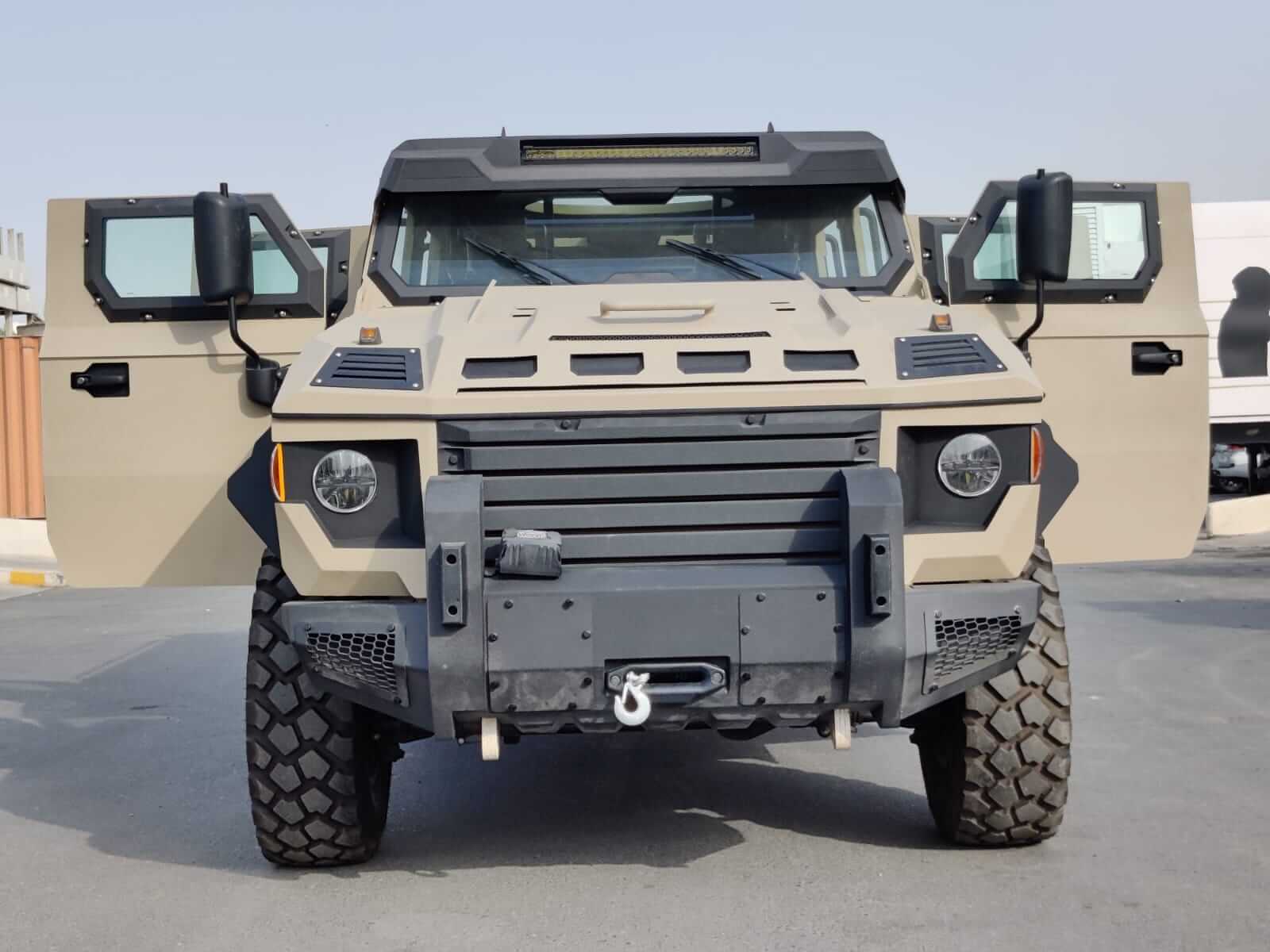 APC Mono-Q 4x4 armored personnel carrier front view with doors open