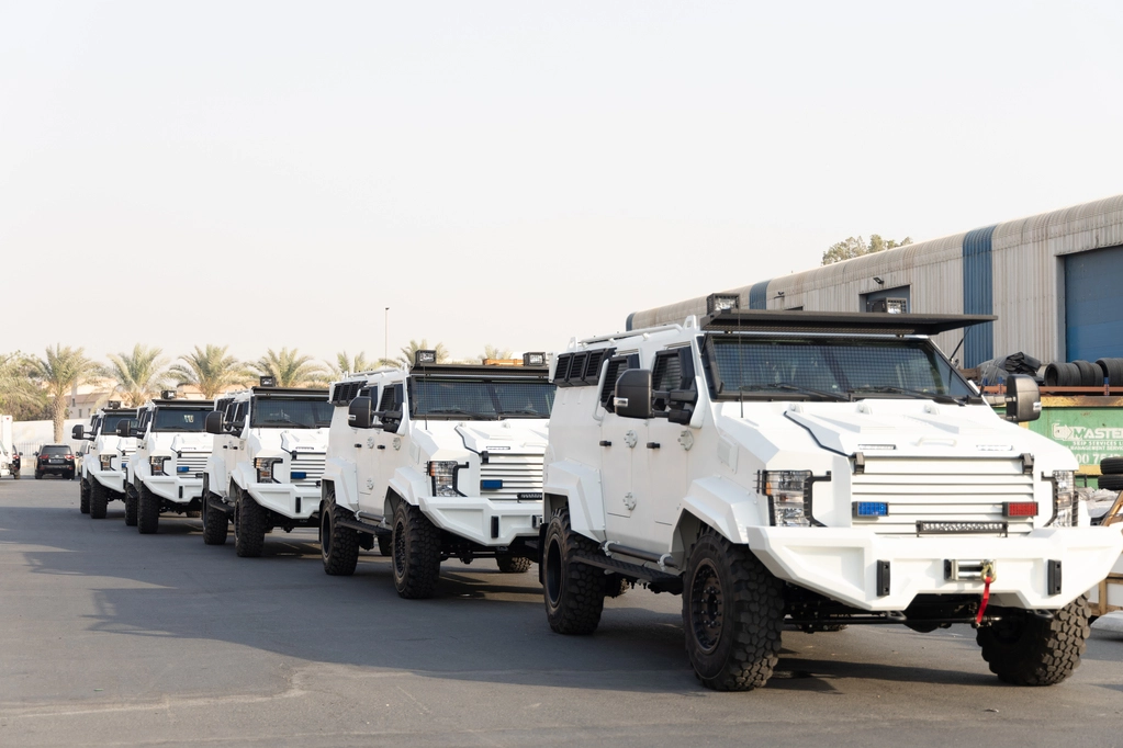 APC Shark White armored personnel carrier fleet lineup view