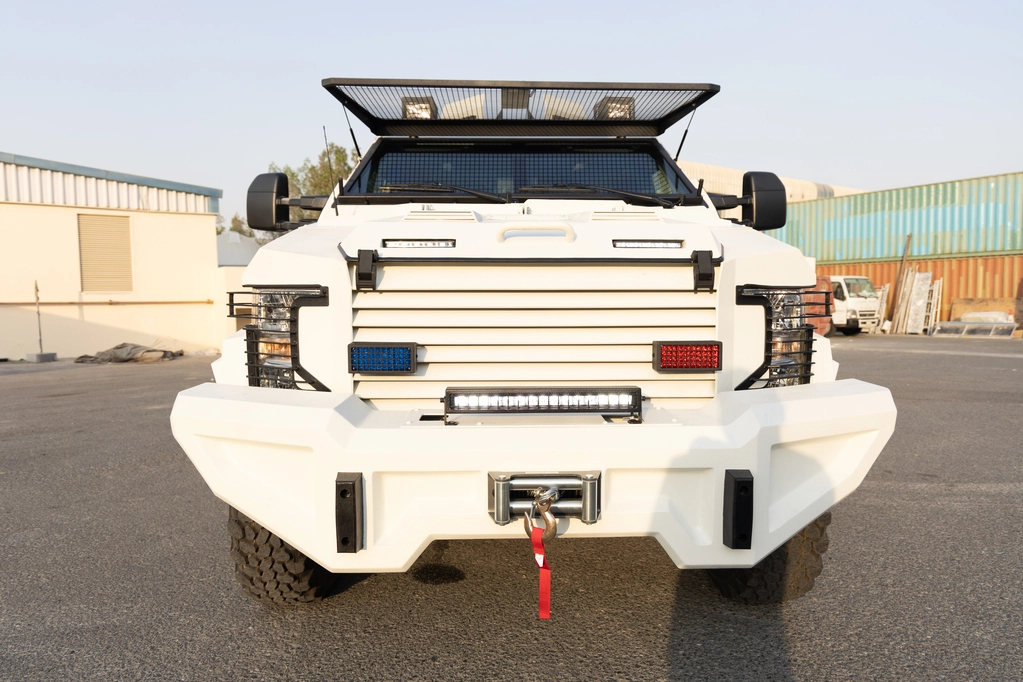 APC Shark White armored personnel carrier front grille detail