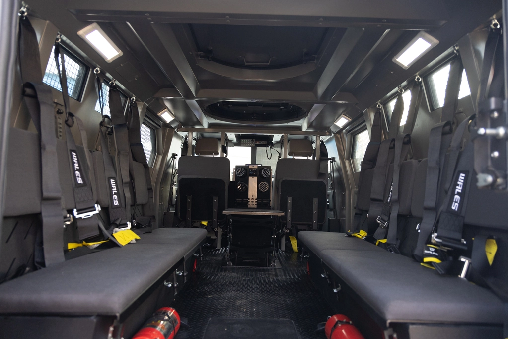 APC Shark White armored personnel carrier rear interior seats