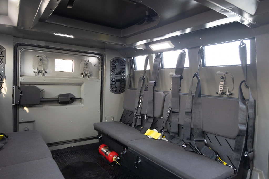 APC Shark White armored personnel carrier interior seating view