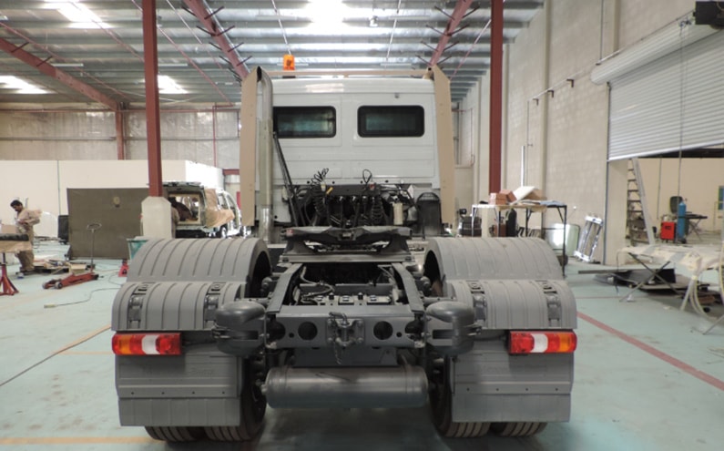 Armored Mercedes-Benz Actros cash transport alternate rear view