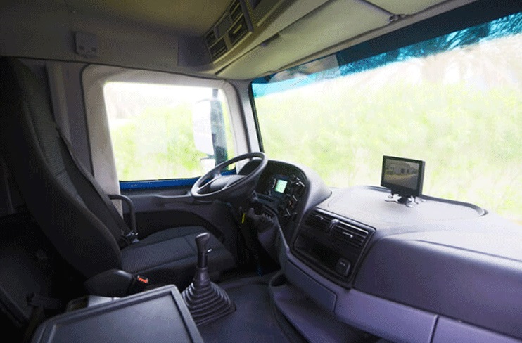 Armored Mercedes-Benz Actros cash transport cabin interior view