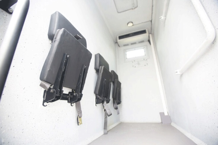 Armored Mercedes-Benz Actros cash transport interior view