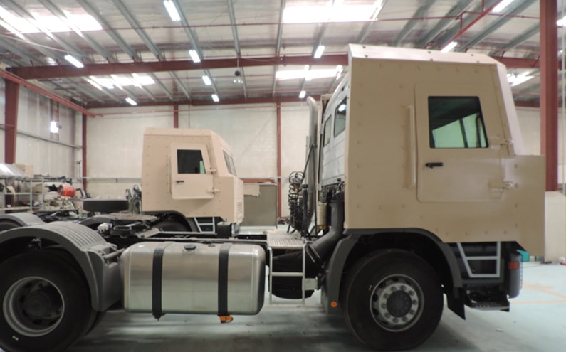 Armored Mercedes-Benz Actros cash transport side exterior view