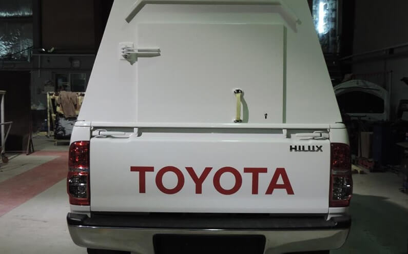 Armored Toyota Land Cruiser rear exterior view