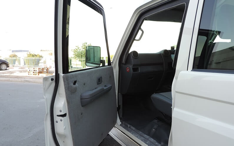 Armored Toyota Land Cruiser side door open exterior detail