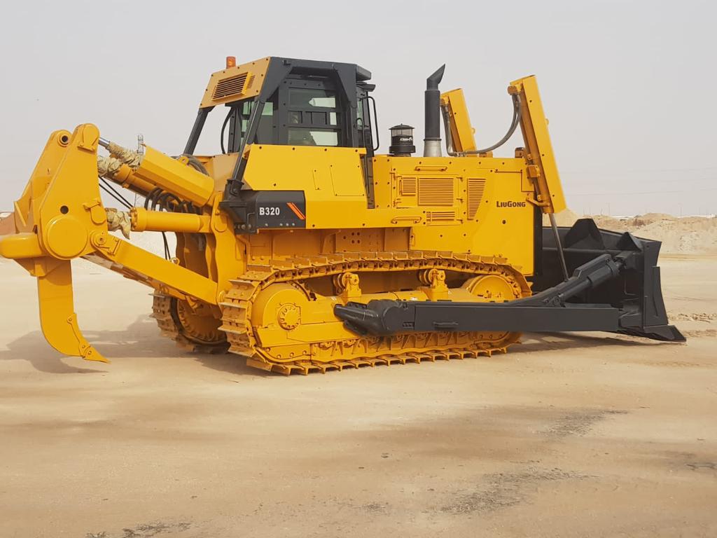 Excavator 320 BR7 armored excavator right side on sand