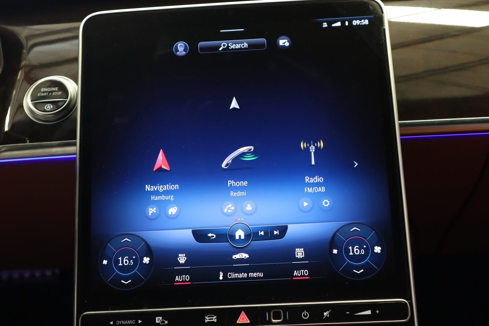 Mercedes-Benz S500 armored luxury sedan infotainment screen detail