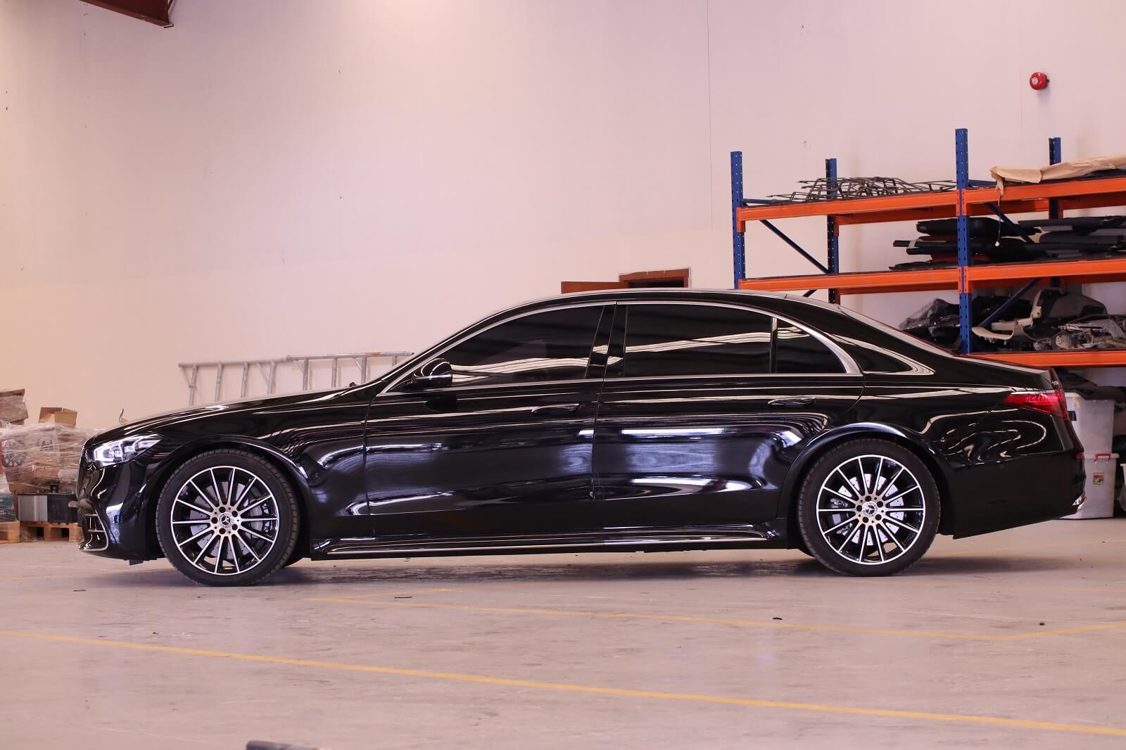 Mercedes-Benz S500 armored luxury sedan left side exterior view