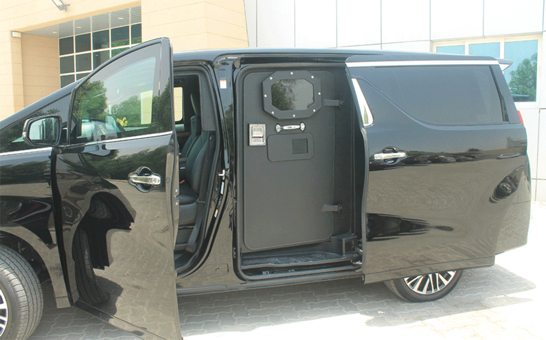 Toyota Alphard armored passenger vehicle side armoring detail