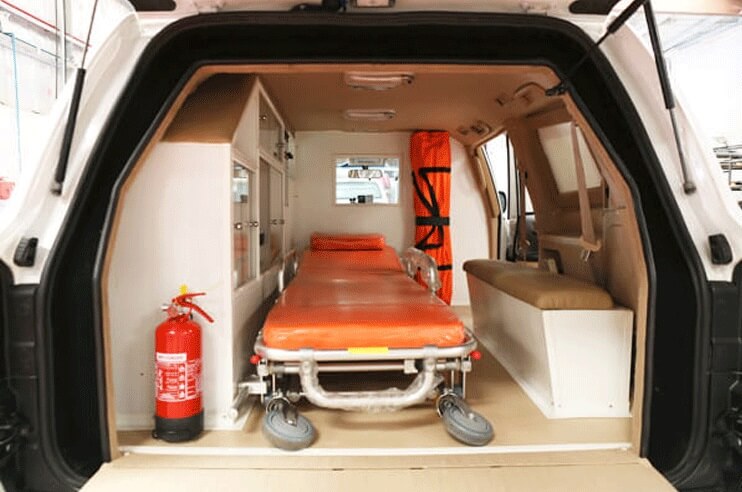 Toyota Land Cruiser armored ambulance rear medical bed space