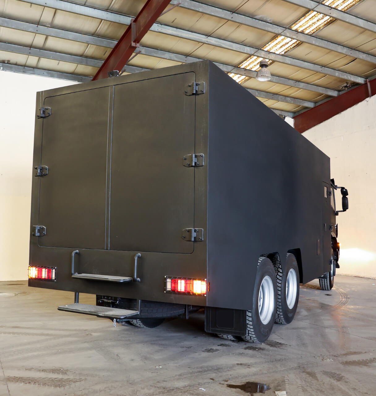 Central Bank CIT rear view of armored cash-in-transit vehicle