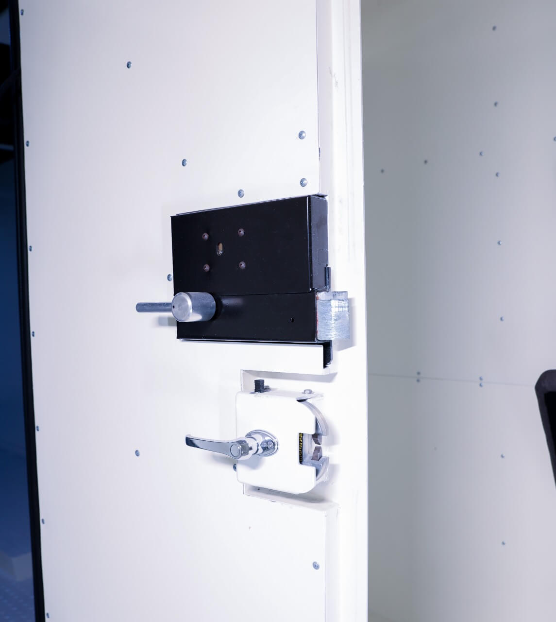 Central Bank CIT side door open showing armored vehicle access point