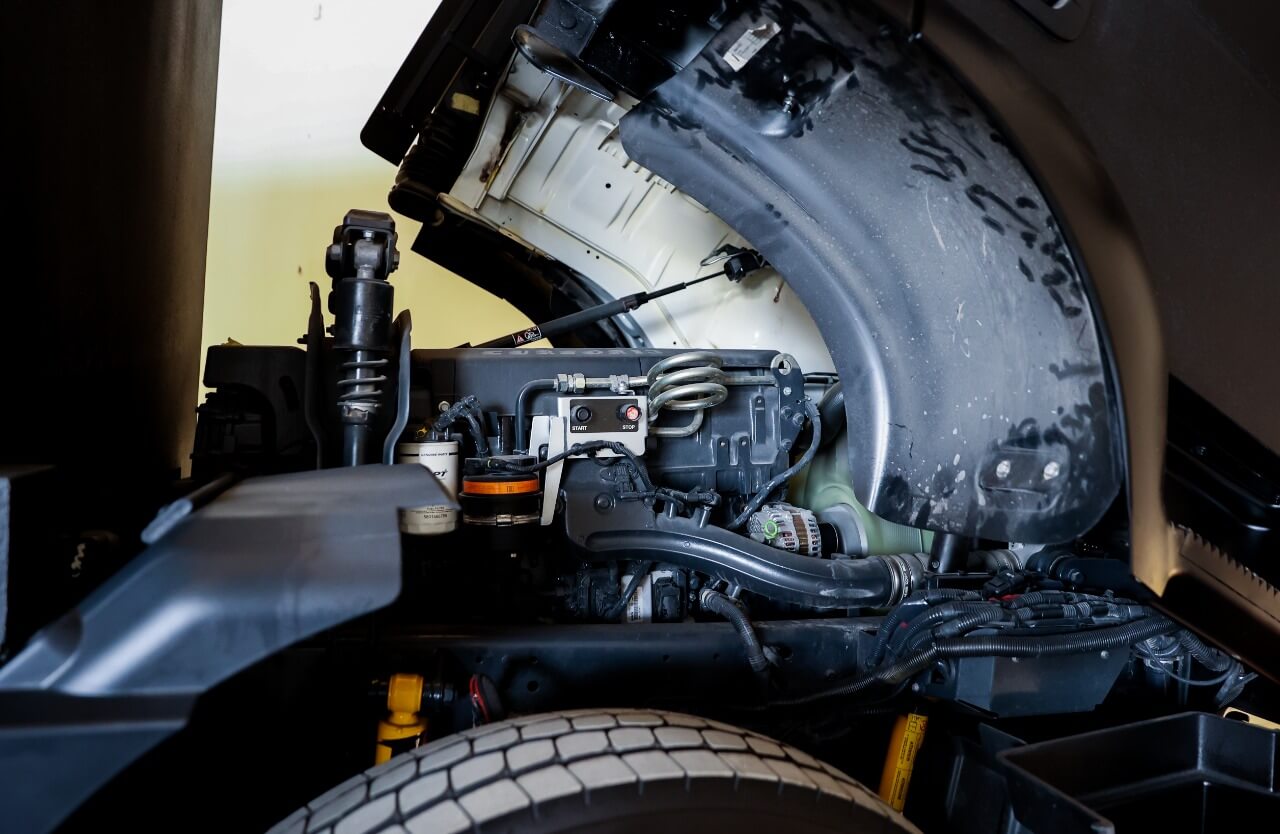 Central Bank CIT engine system and tire detail on armored vehicle