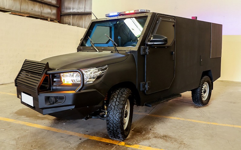 Central Bank armored cash-in-transit vehicle viewed from the front