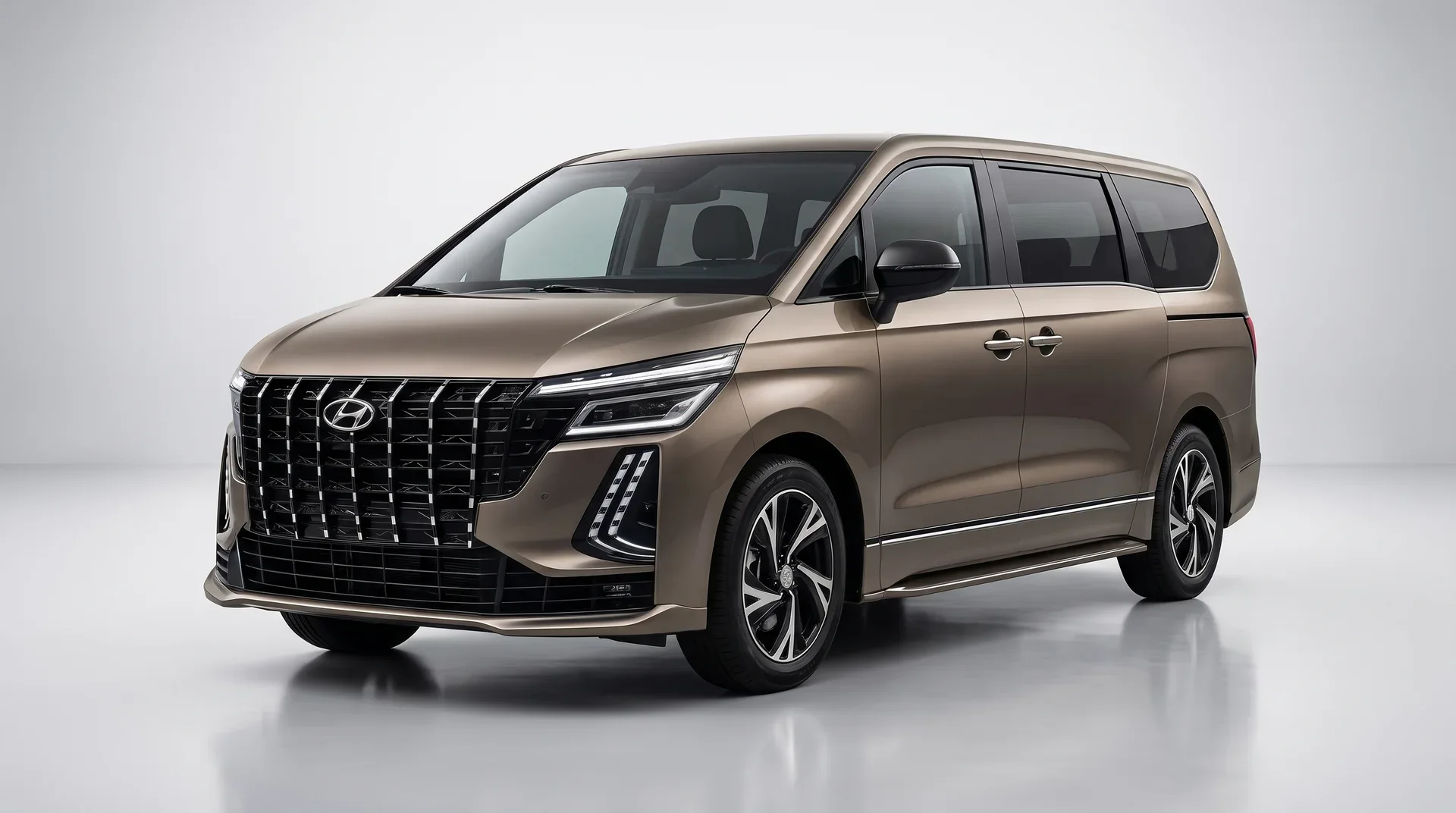 Hyundai H-1 blindé pour transport de fonds, vue extérieure avant trois-quarts