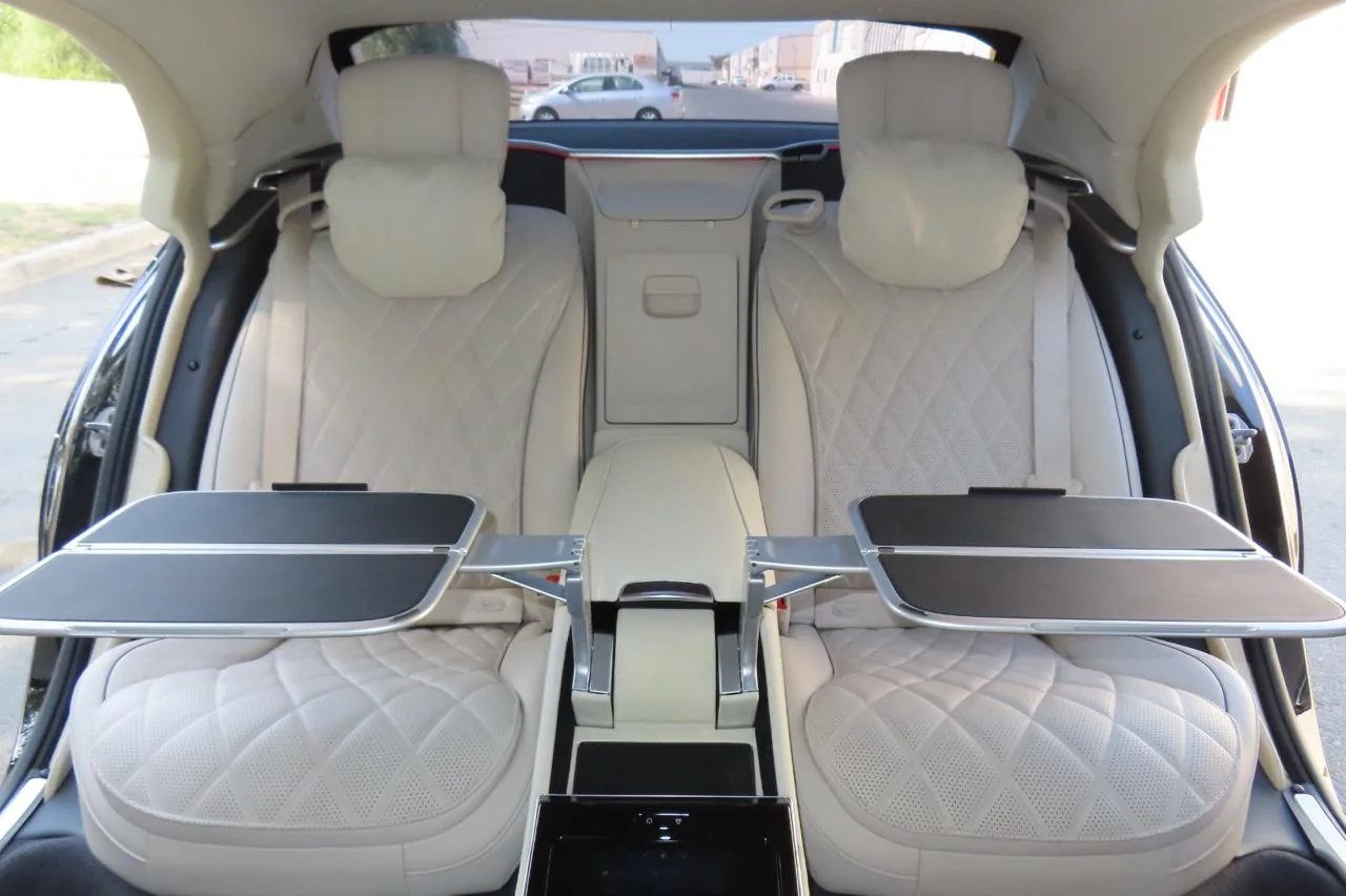 Mercedes-Benz S500 armored luxury sedan rear seat tables