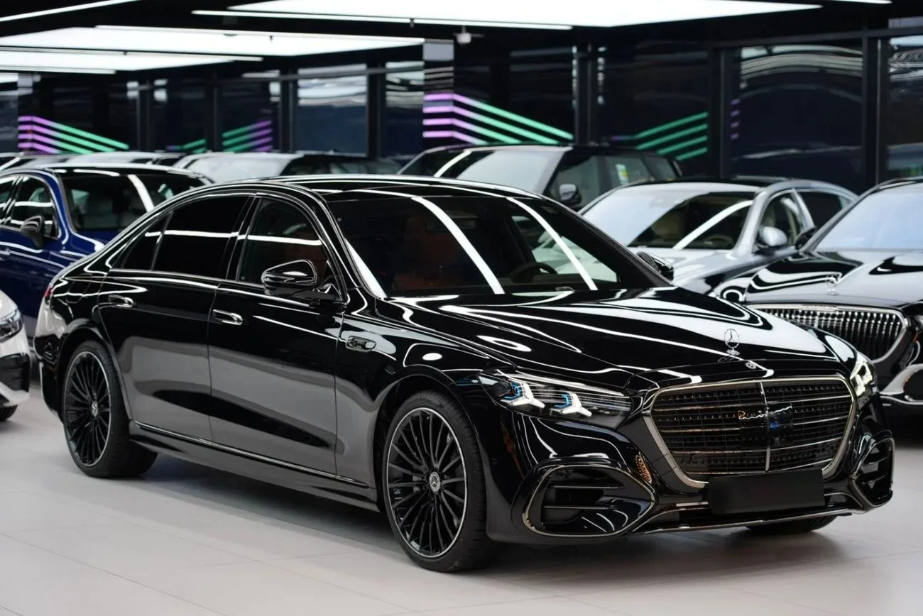 Mercedes-Benz S500 armored luxury sedan showroom front three quarter