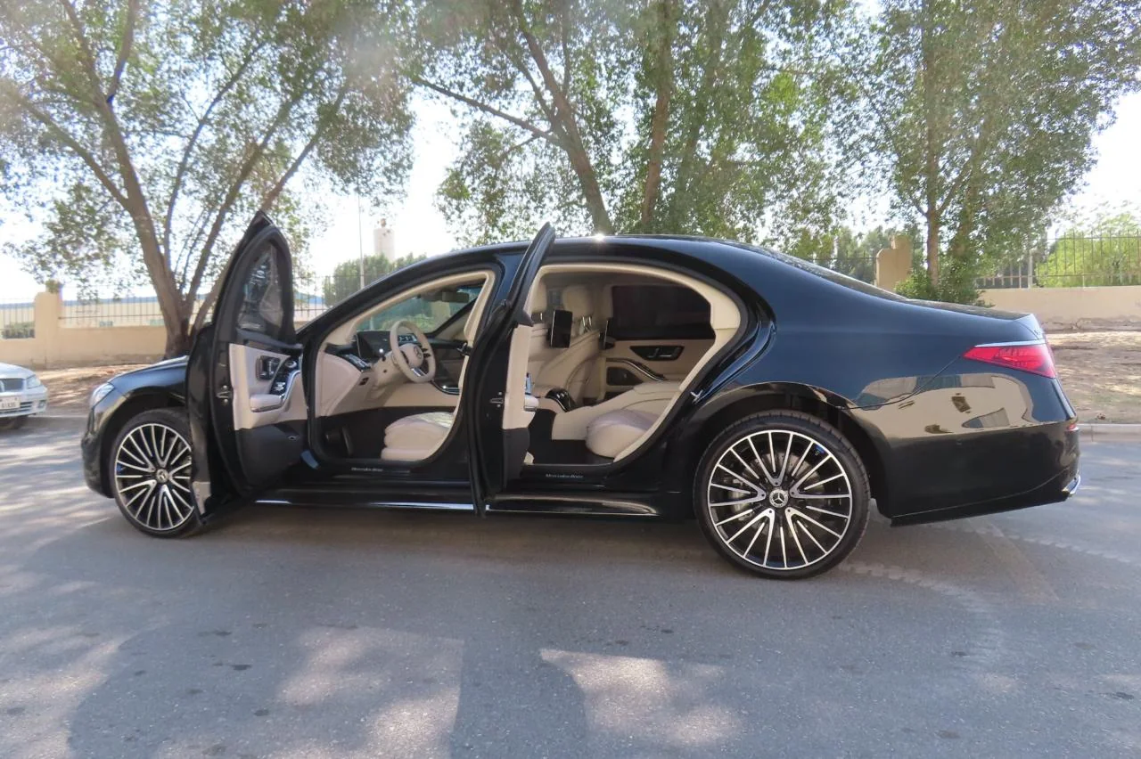 Mercedes-Benz S500 armored luxury sedan side exterior doors open