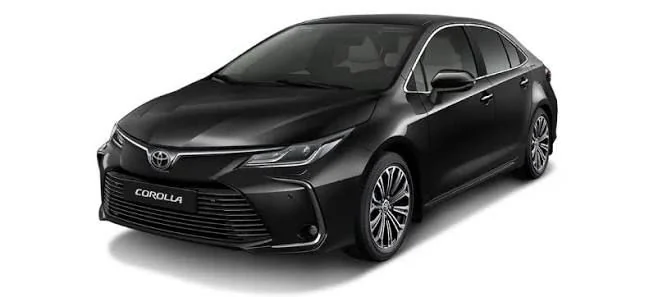 Black Toyota Corolla armored sedan front three-quarter exterior view